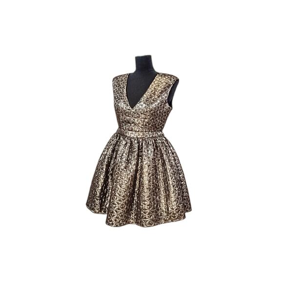 A'gaci Metallic Gold Quilted Fit & Flare Party Dress - Picture 2 of 7